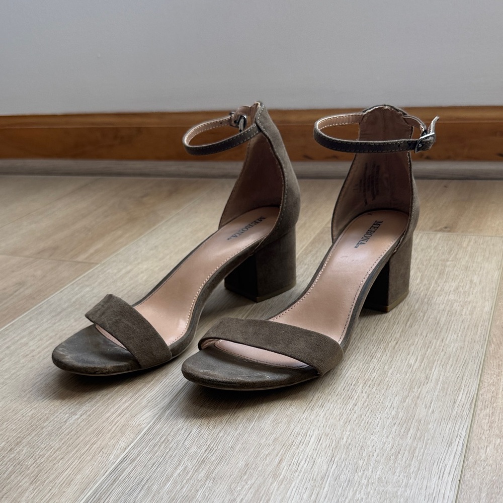 Merona Olive Green Suede Ankle-Strap Block Heel Sandals
